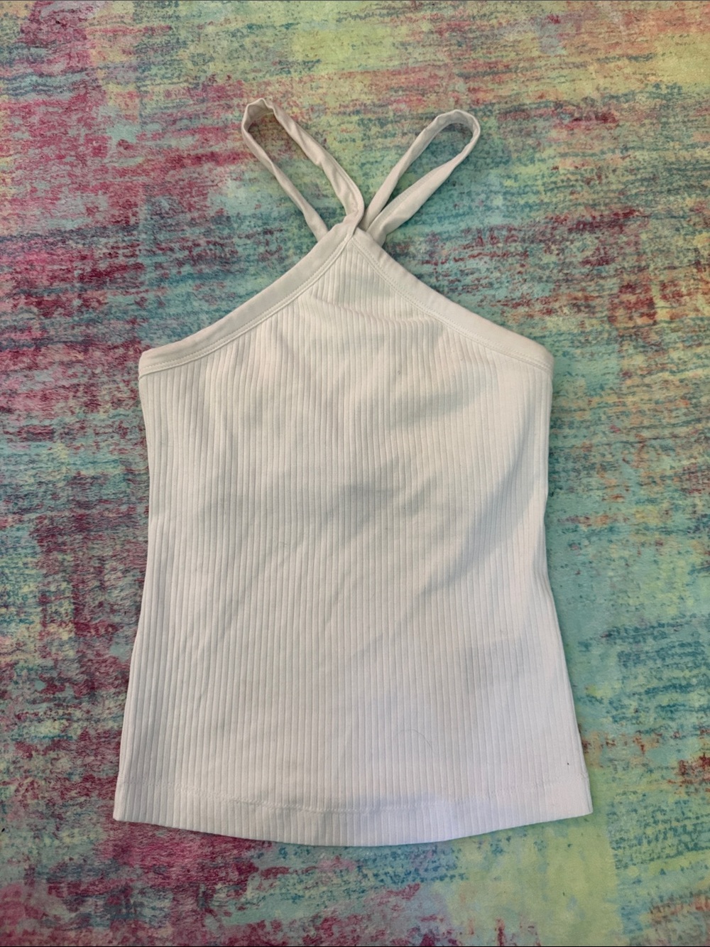 White Ribbed Halter Tank Top - Women